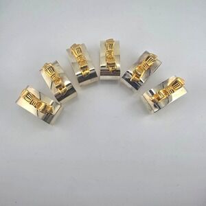 VTG Set 6  Silver Plate Napkin Rings with Gold Tone Bows Table Decor